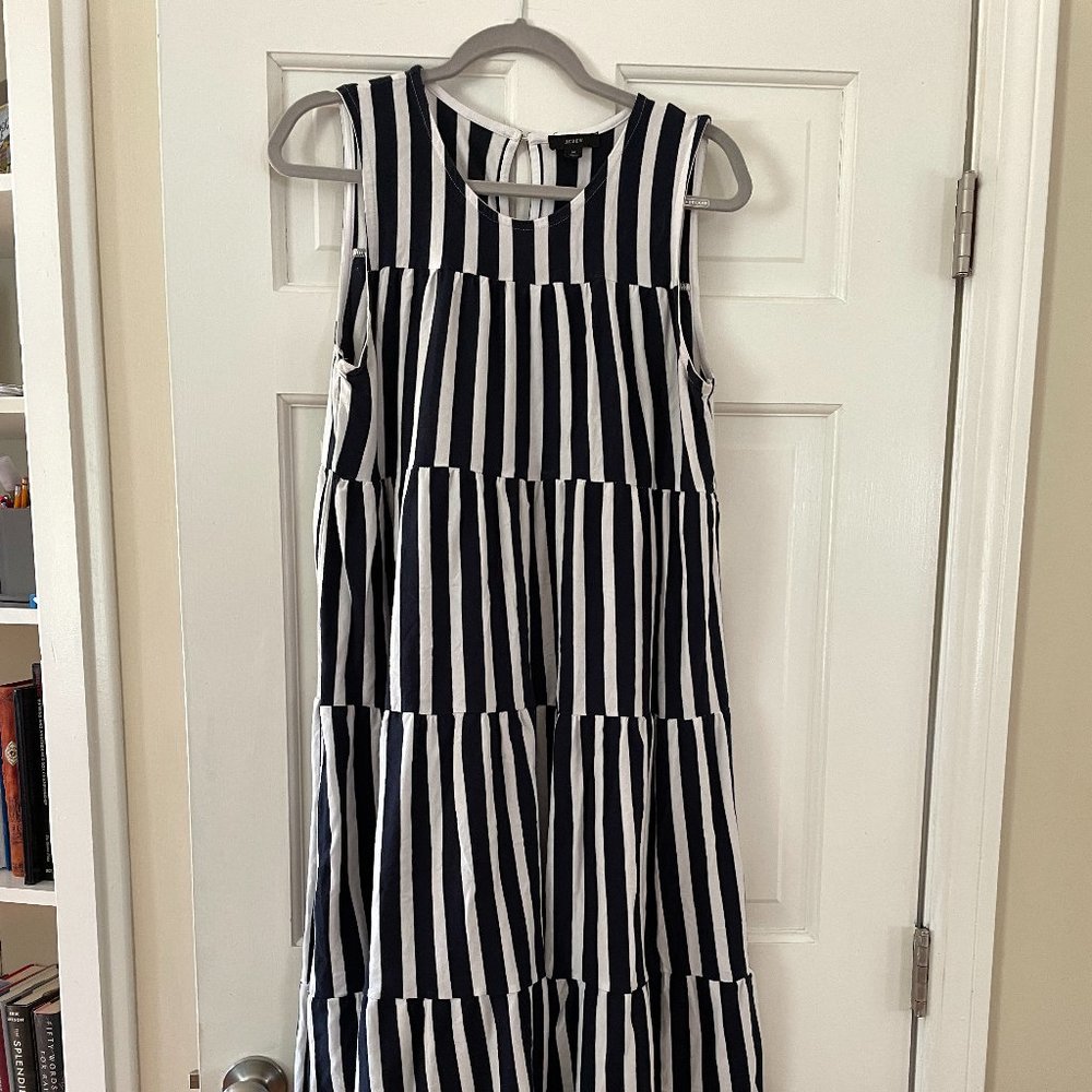 J. Crew Maxi Dress Blue and White Tiered Striped